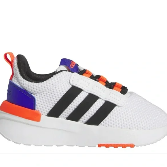 adidas | Shoes | Adidas Kids White Sneakers With Black Stripes And Orange  Accents | Poshmark